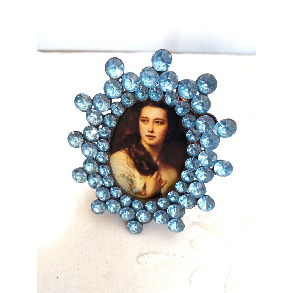 Small Jeweled Picture Frame for 2 x 2 I photo surrounded by Nice Blue crystals